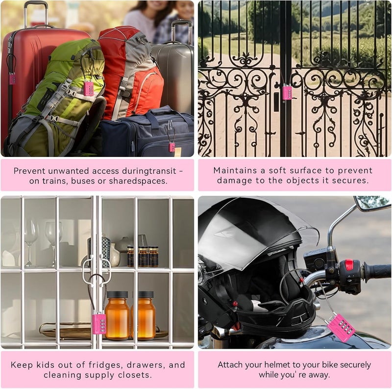 SEPOX ® Resettable 4-Digit Combination Padlock, 18cm Compact Vinyl Steel Cable – Multipurpose Lock for Gym Locker, Suitcase, Mini Toolbox – Pink Gym Essentials for Women 12 Pack - Image 3